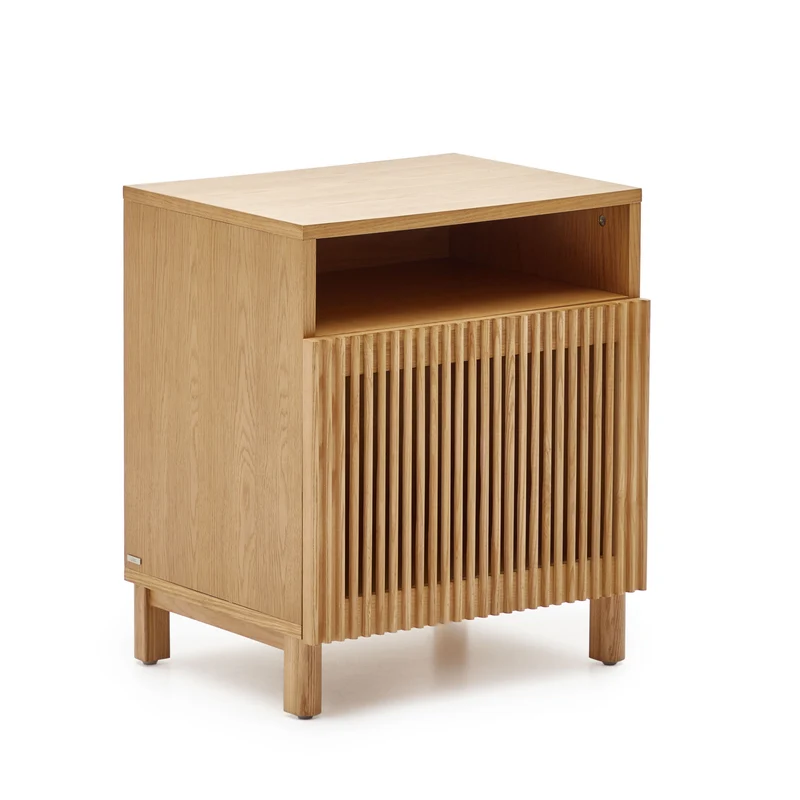 Beyla bedside table in solid ash wood and ash veneer 53 x 62 cm FSC 100%