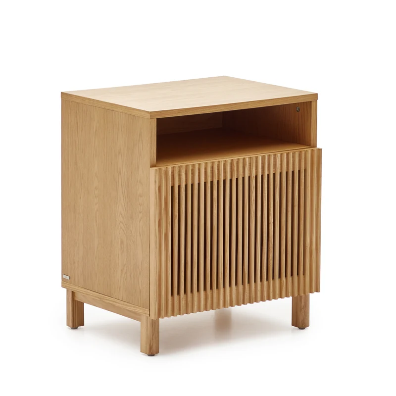 Beyla bedside table in solid ash wood and ash veneer 53 x 62 cm FSC 100%