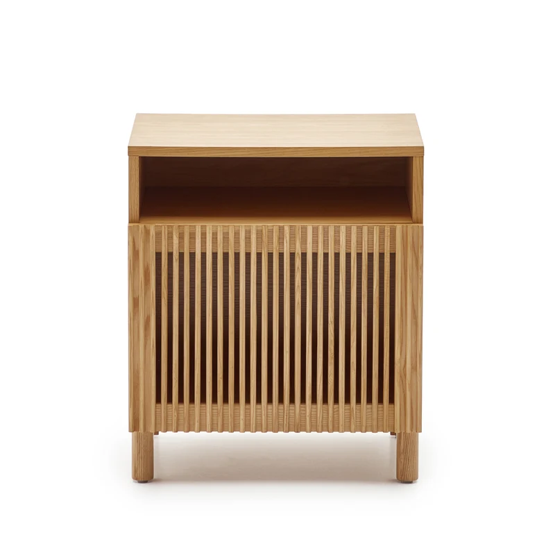 Beyla bedside table in solid ash wood and ash veneer 53 x 62 cm FSC 100%