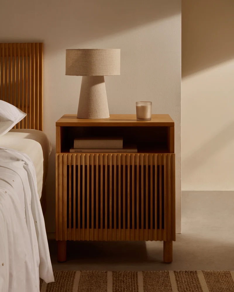 Beyla bedside table in solid ash wood and ash veneer 53 x 62 cm FSC 100%