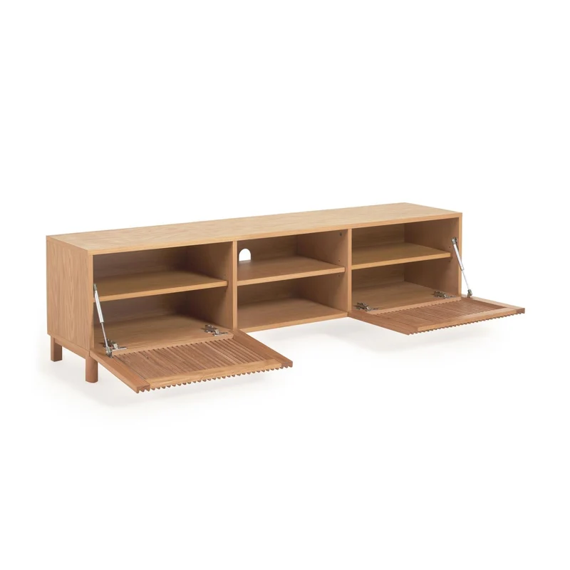 Beyla 2-door TV stand in solid ash wood and ash veneer 180 x 49.5 cm FSC 100%