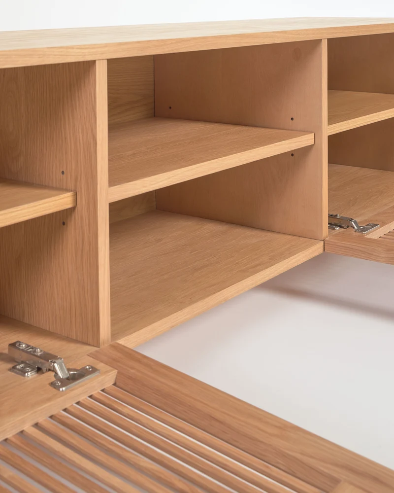 Beyla 2-door TV stand in solid ash wood and ash veneer 180 x 49.5 cm FSC 100%