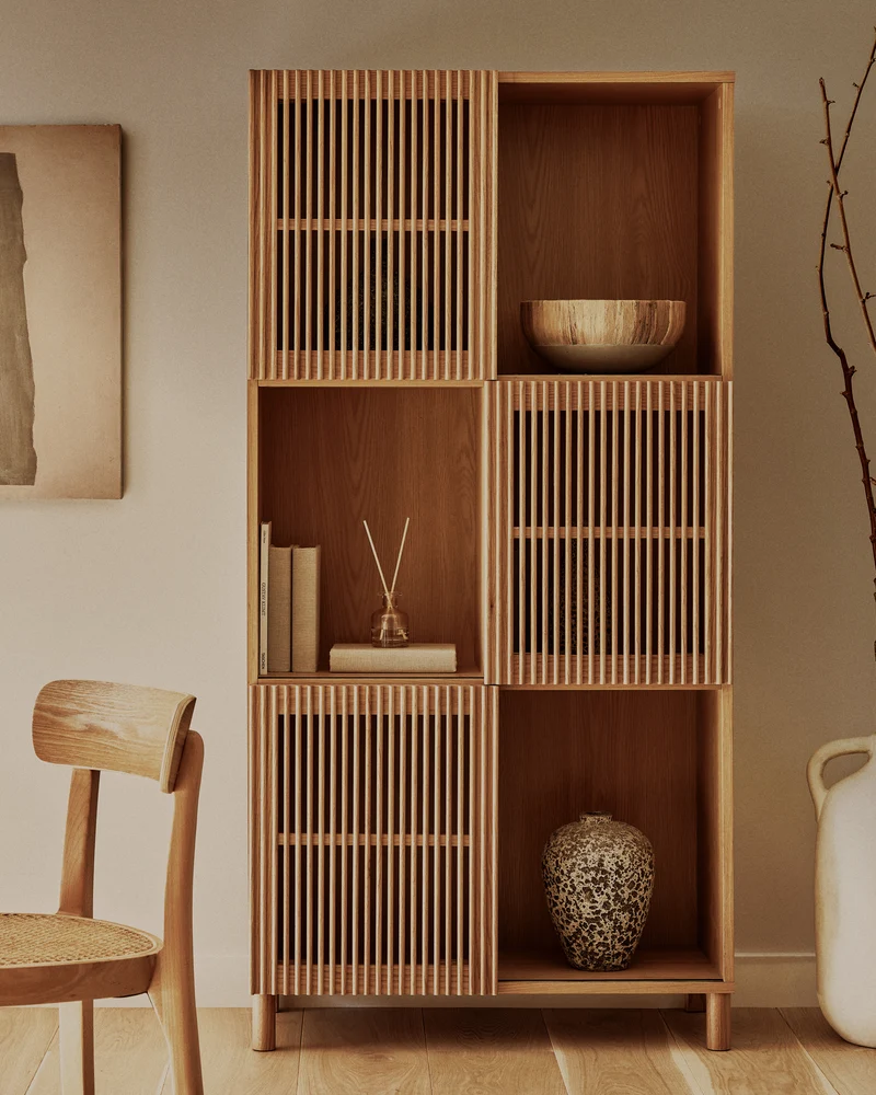 Beyla shelf unit in solid ash wood and ash veneer 84.5 x 170 cm FSC 100%