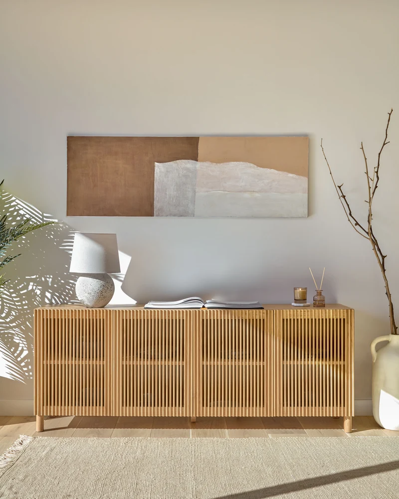 Beyla 4-door sideboard in solid ash wood and ash veneer 180 x 71.5 cm FSC 100%
