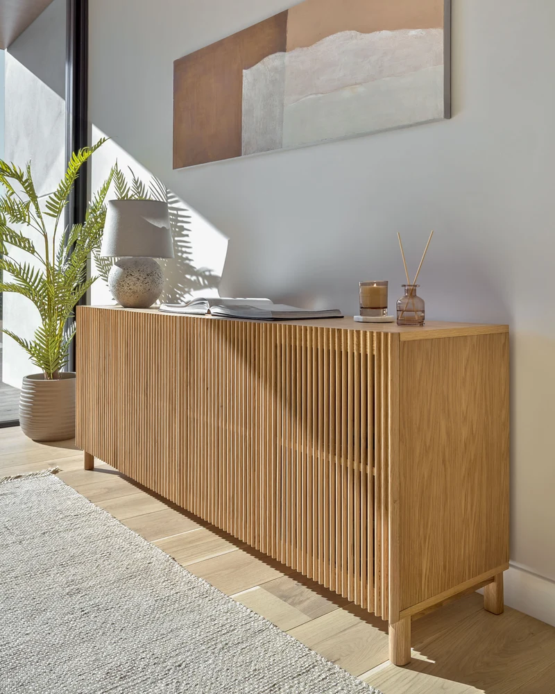 Beyla 4-door sideboard in solid ash wood and ash veneer 180 x 71.5 cm FSC 100%
