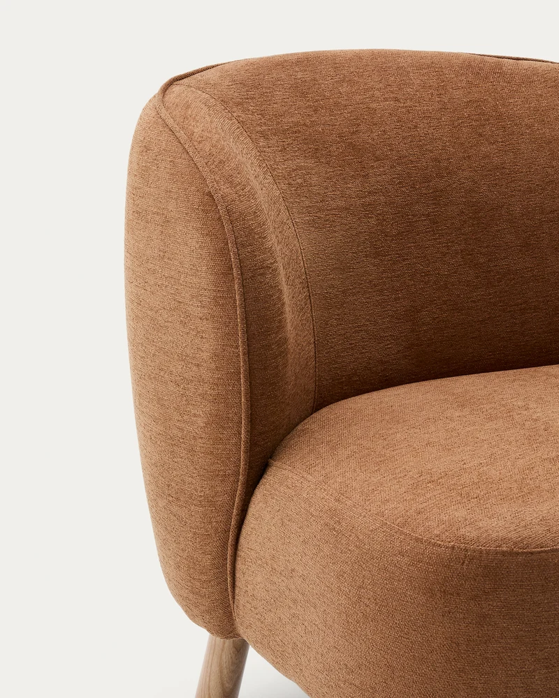 Ulit armchair in terracotta chenille natural finish legs