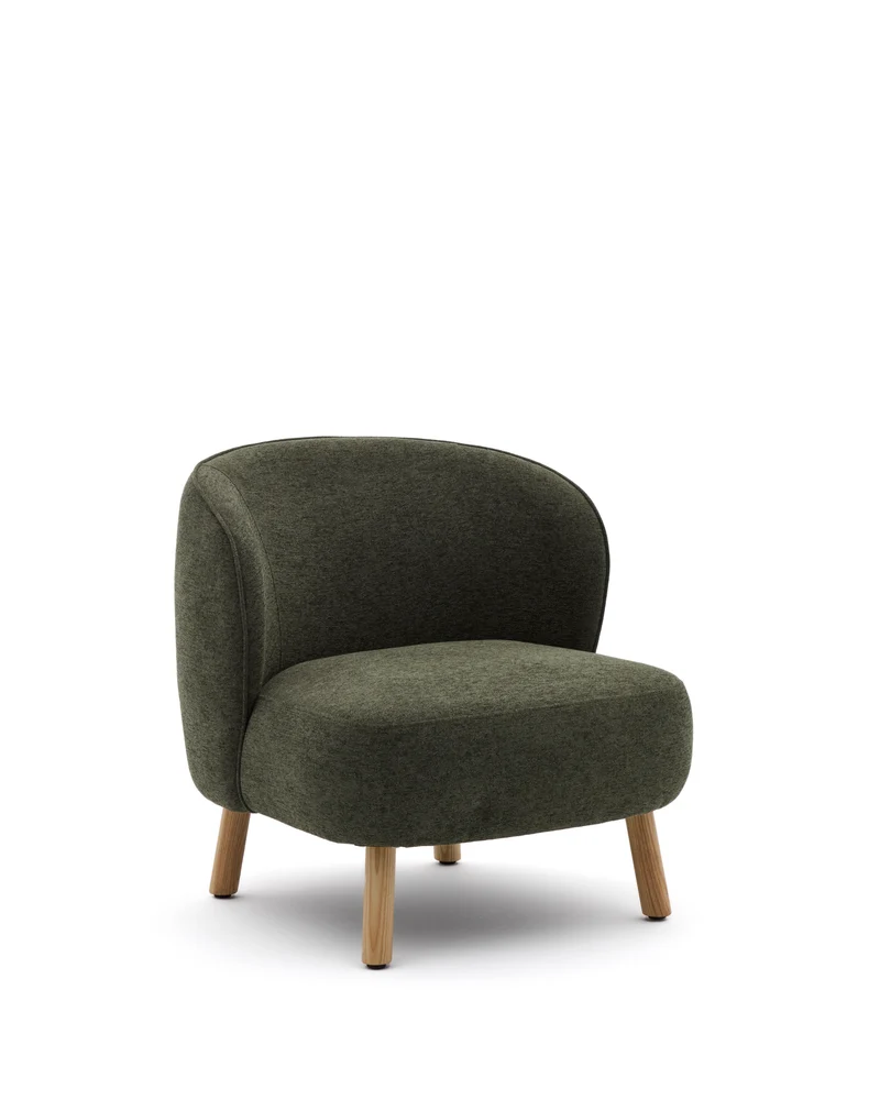 Ulit armchair in green chenille natural finish legs