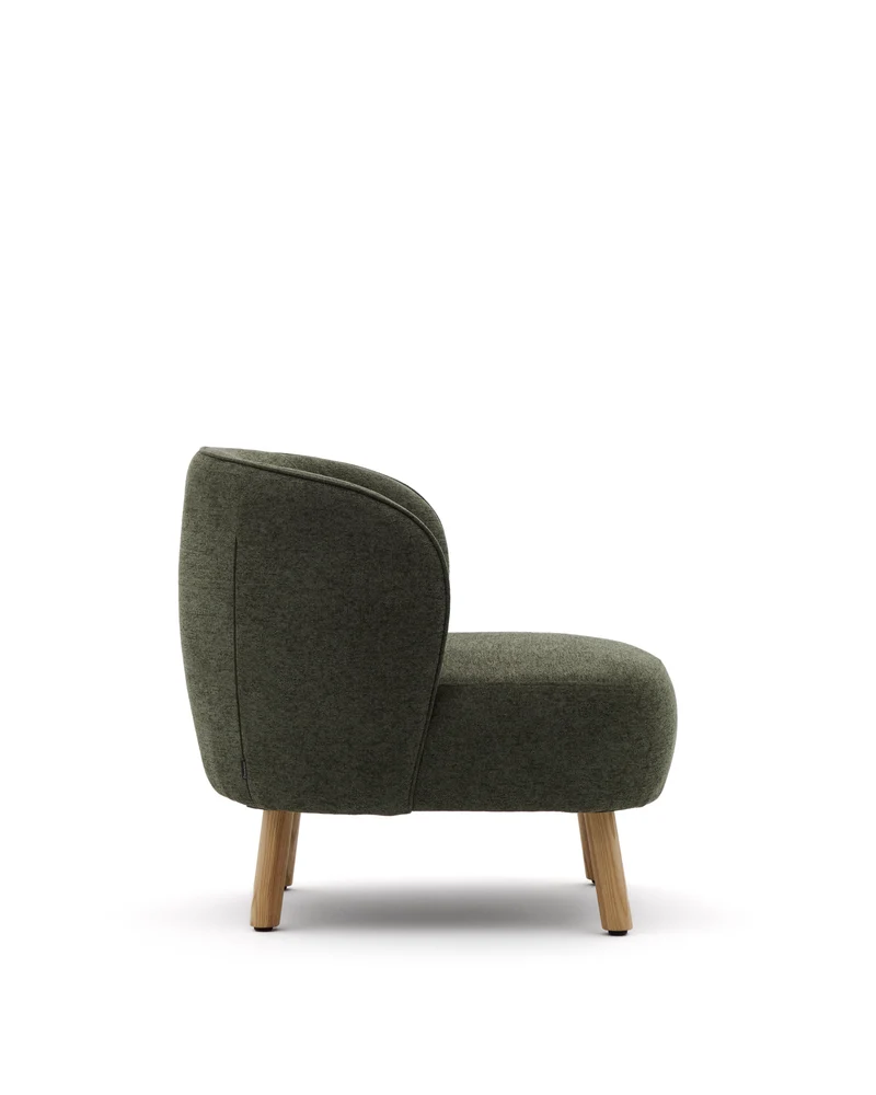 Ulit armchair in green chenille natural finish legs