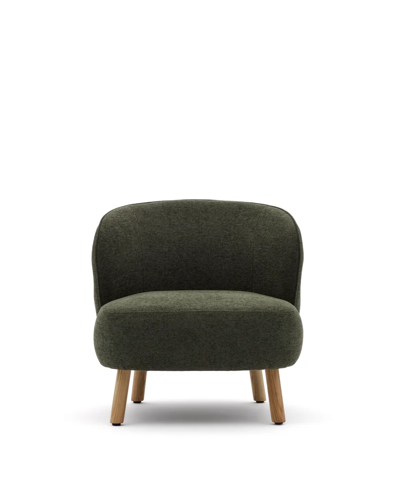 Ulit armchair in green chenille natural finish legs