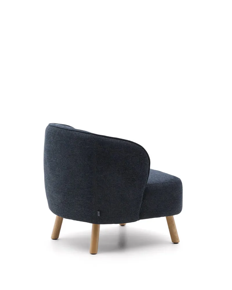 Ulit armchair in blue-grey chenille natural finish legs