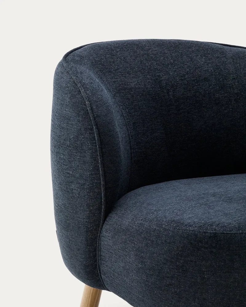 Ulit armchair in blue-grey chenille natural finish legs