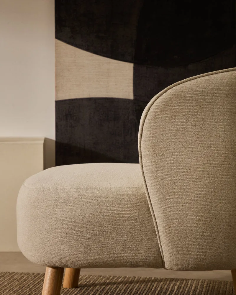 Ulit armchair in beige chenille natural finish legs