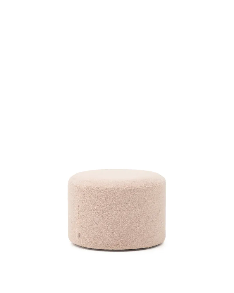 Kaeli footrest with removable cover in pink bouclé Ø 60 cm