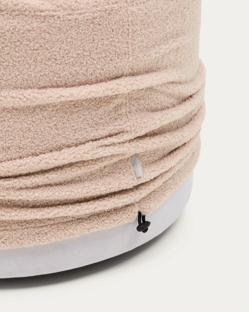 Kaeli footrest with removable cover in pink bouclé Ø 60 cm
