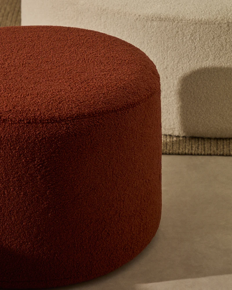 Kaeli footrest with removable cover in terracotta bouclé Ø 60 cm
