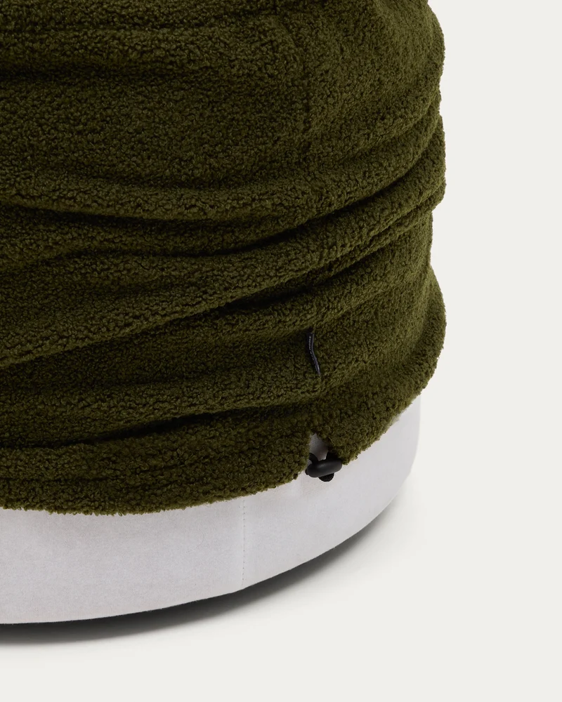 Kaeli footrest with removable cover in green bouclé Ø 60 cm