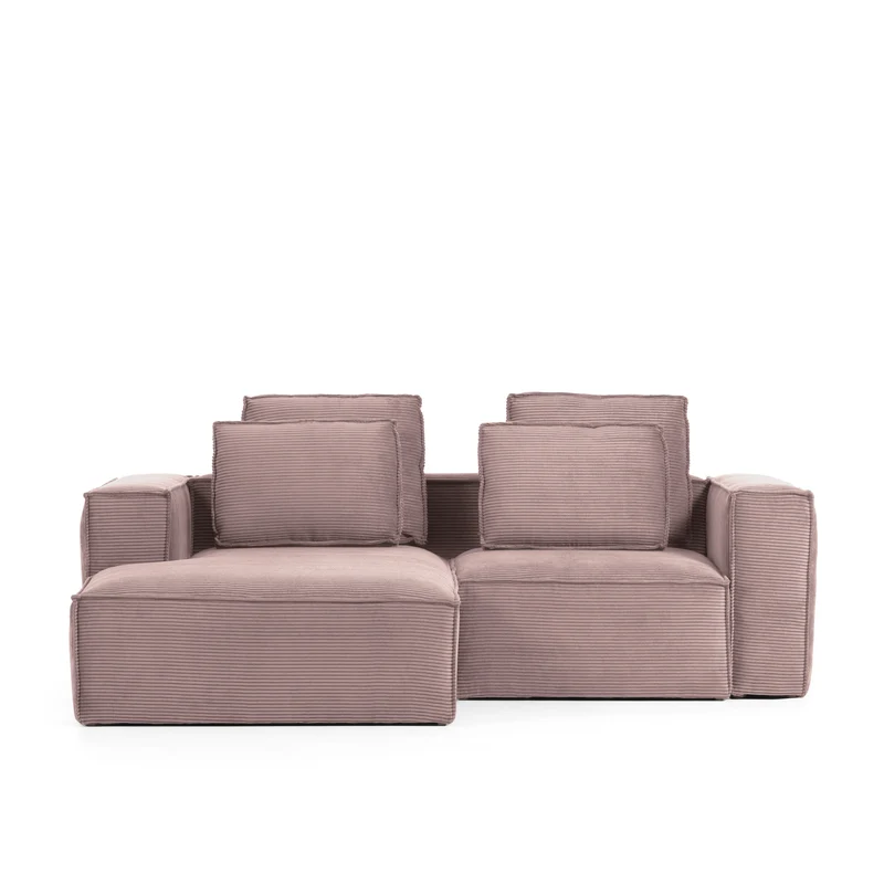 Blok 2-seater with Chaise Longue - Pink Corduroy