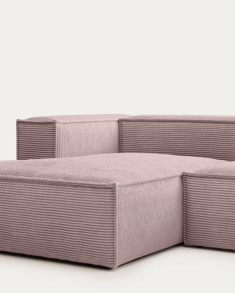 Blok 2-seater with Chaise Longue - Pink Corduroy