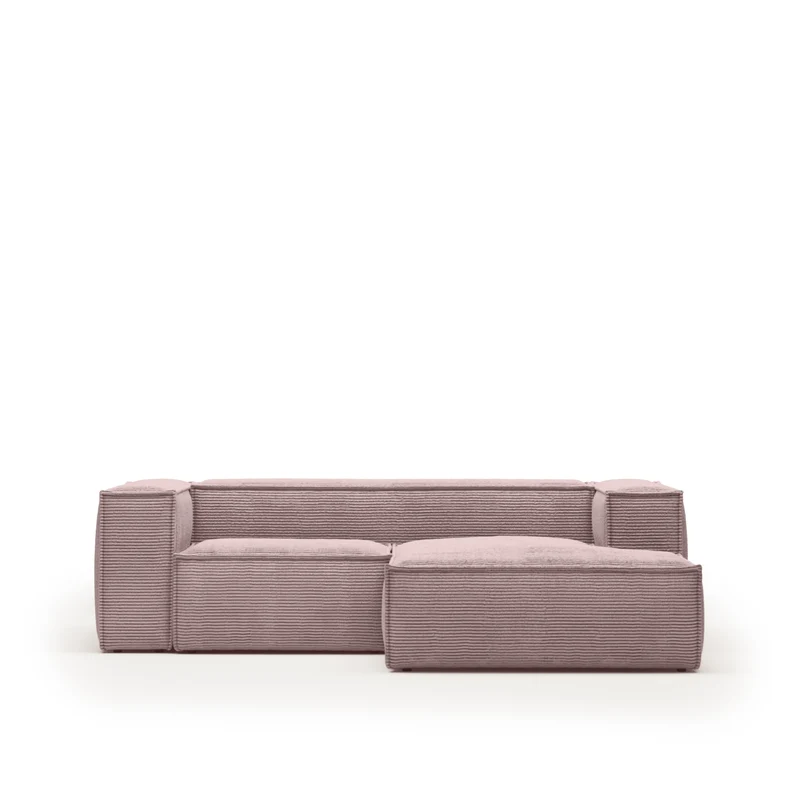 Blok 2-seater with Chaise Longue - Pink Corduroy