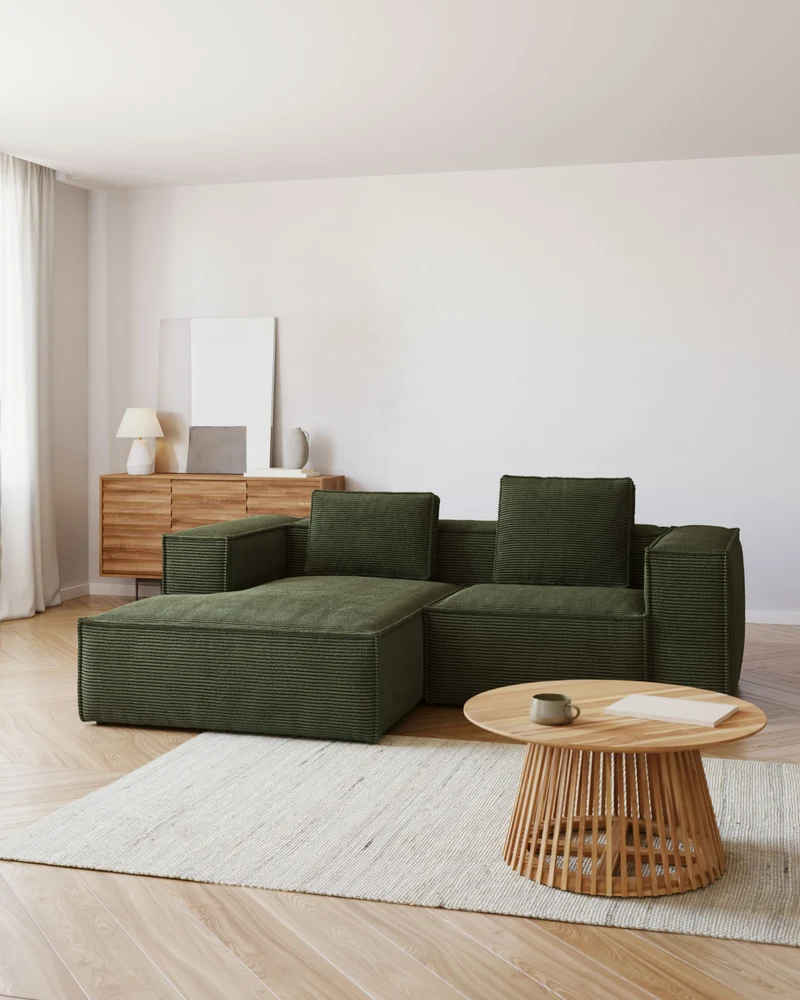 Blok 2-seater with Chaise Longue - Green Corduroy