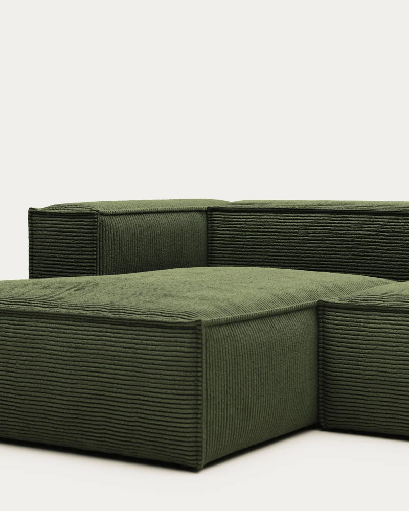 Blok 2-seater with Chaise Longue - Green Corduroy