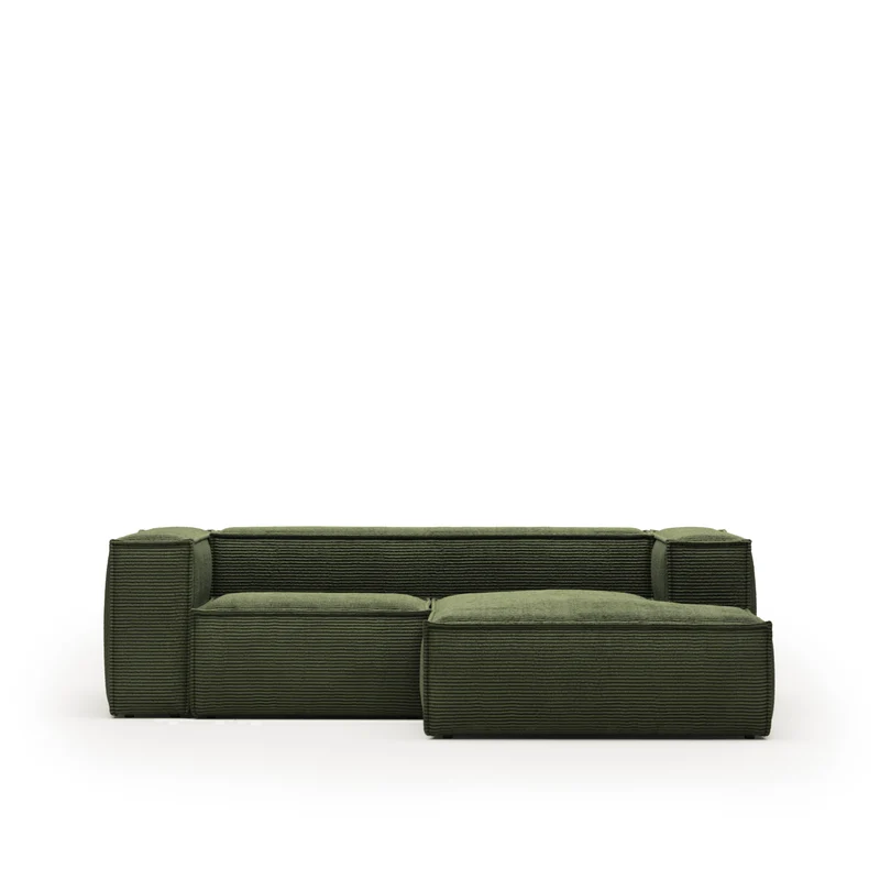 Blok 2-seater with Chaise Longue - Green Corduroy