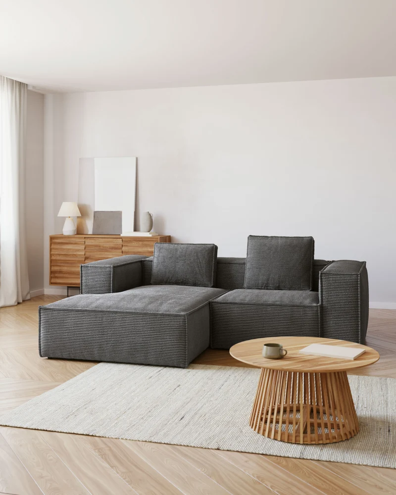Blok 2-seater with Chaise Longue - Grey Corduroy