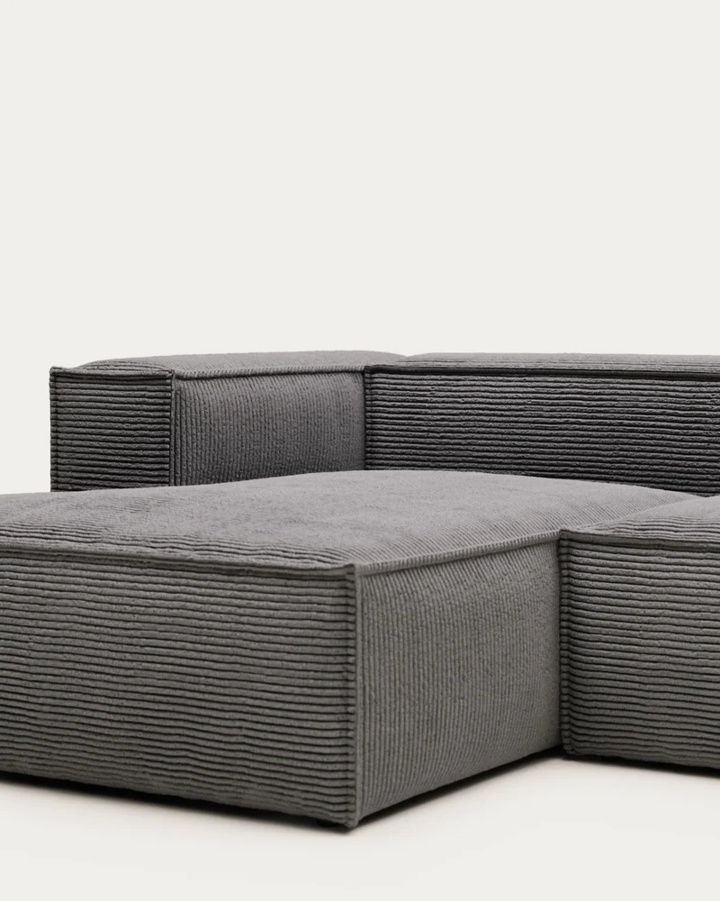 Blok 2-seater with Chaise Longue - Grey Corduroy