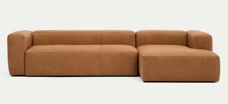 Blok 4-Seater with Chaise Longue - Brown Leather