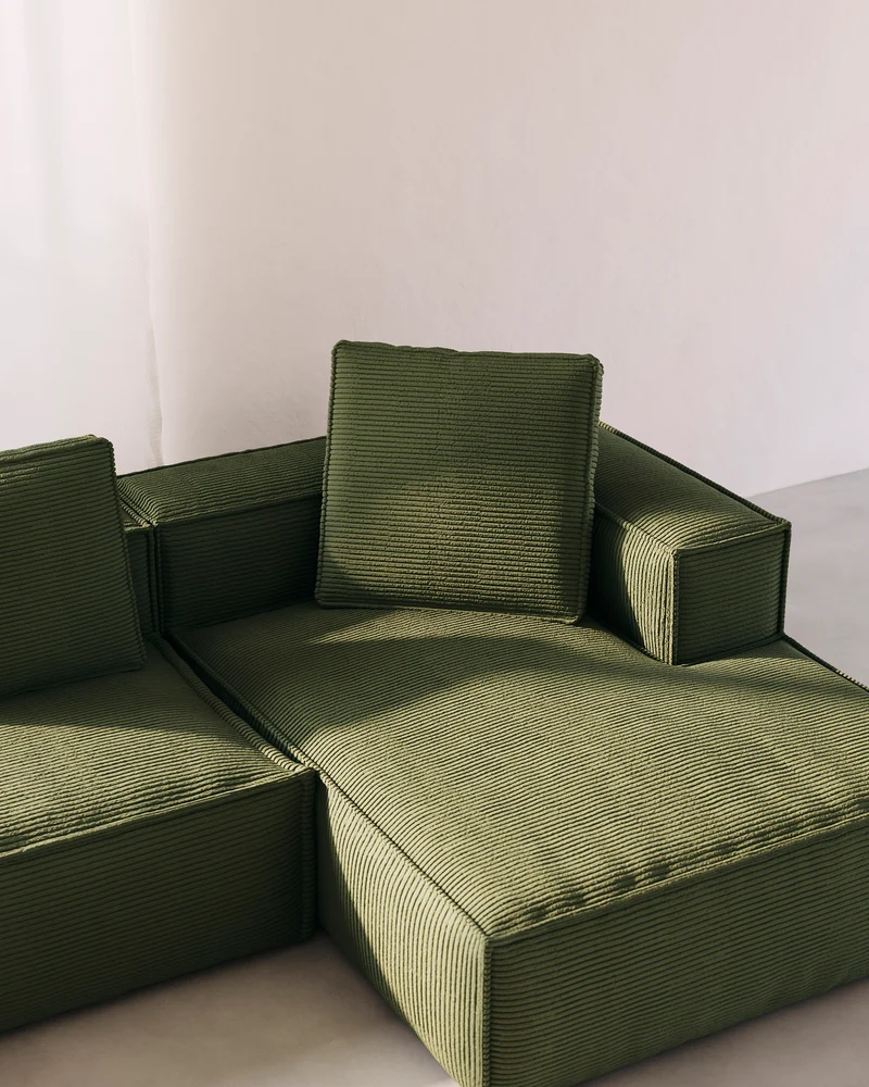 Blok 4-seater with Chaise Longue - Green Corduroy