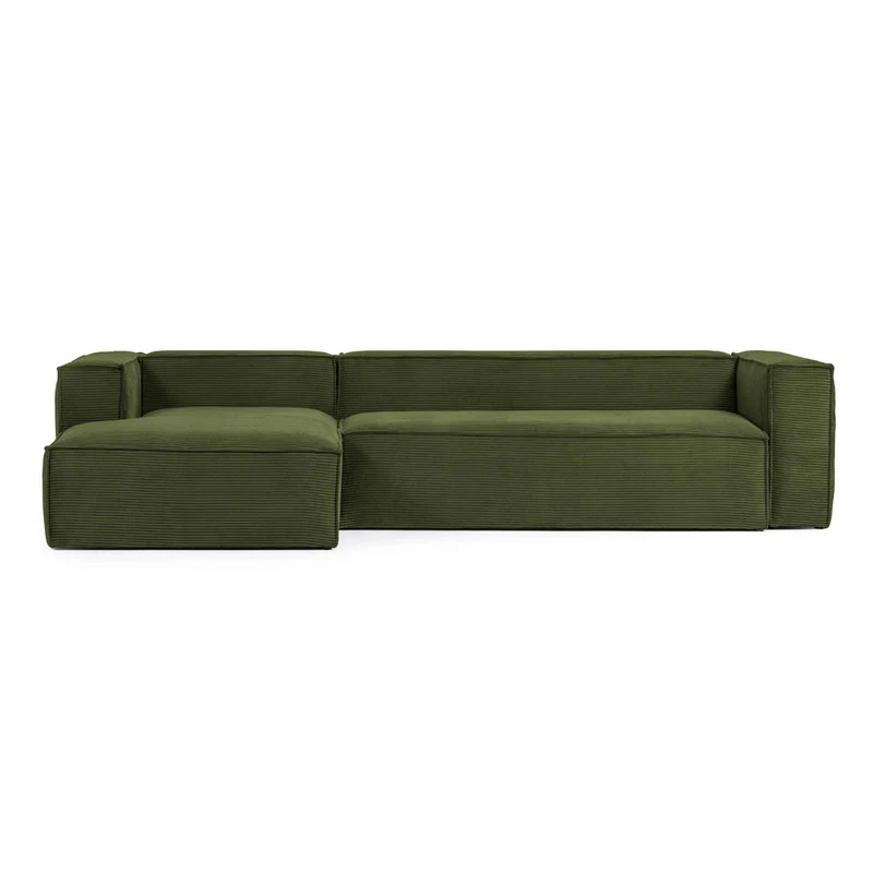 Blok 4-seater with Chaise Longue - Green Corduroy