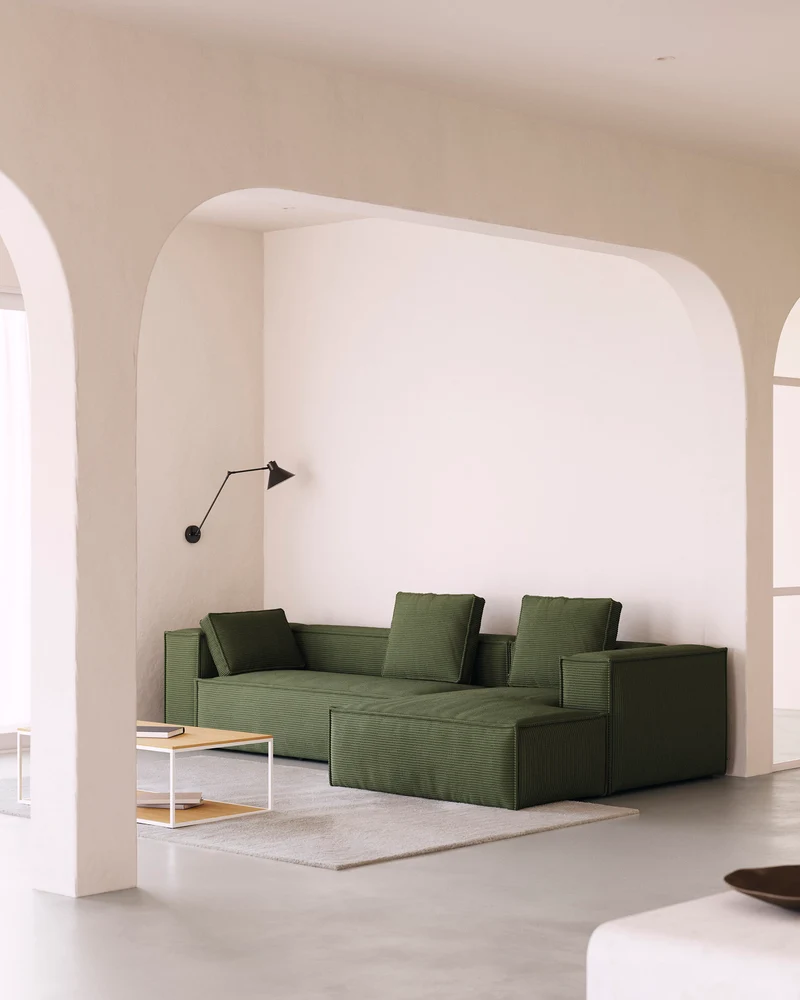 Blok 4-seater with Chaise Longue - Grey Corduroy