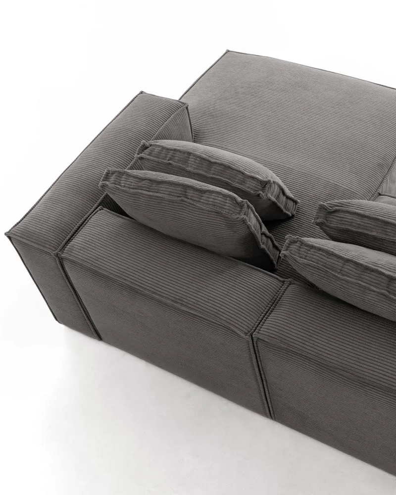 Blok 4-seater with Chaise Longue - Grey Corduroy