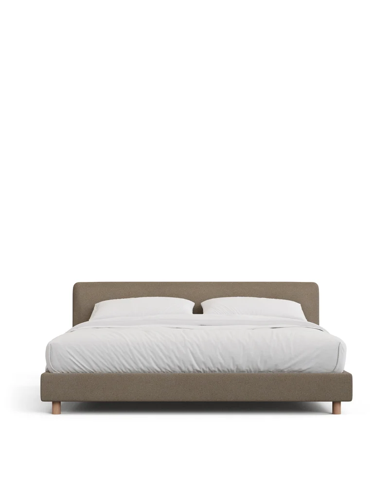 Valma brown chenille bed with removable cover with solid beech wood legs for 180 x 200cm mattress