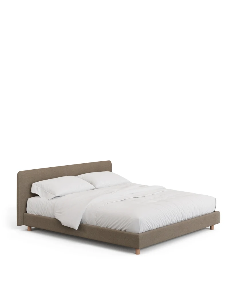 Valma brown chenille bed with removable cover with solid beech wood legs for 180 x 200cm mattress