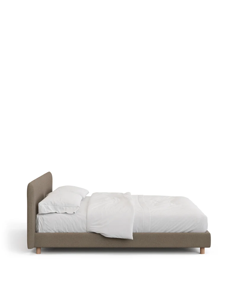 Valma brown chenille bed with removable cover with solid beech wood legs for 180 x 200cm mattress