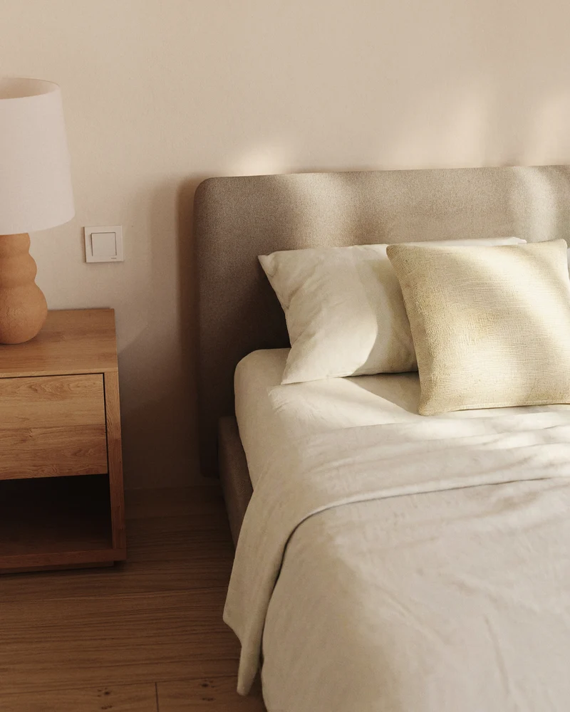 Valma brown chenille bed with removable cover with solid beech wood legs for 180 x 200cm mattress