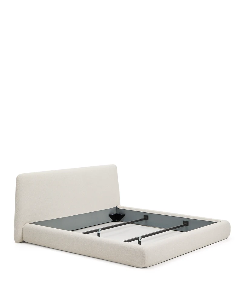 Martina bed with removable cover in ecru chenille for mattress 180 x 200cm
