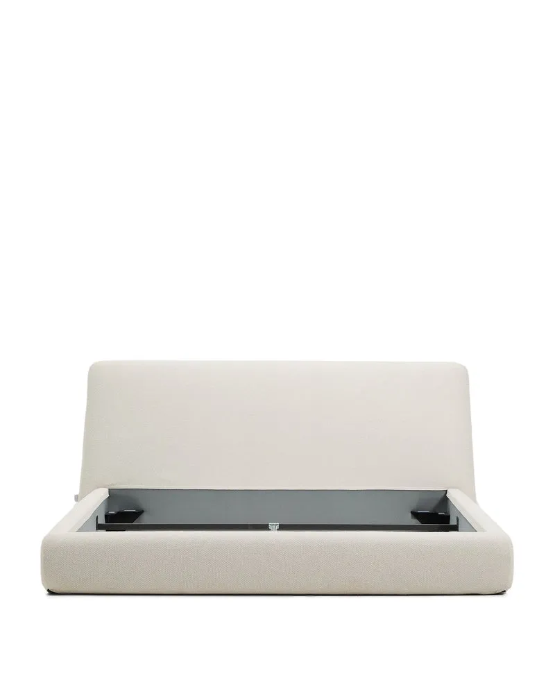 Martina bed with removable cover in ecru chenille for mattress 180 x 200cm