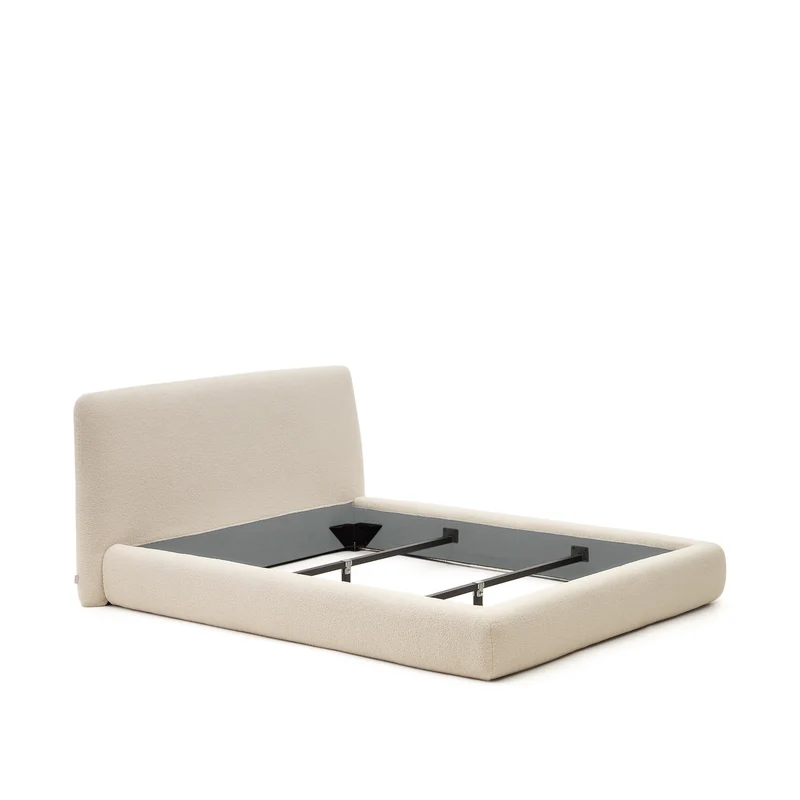 Martina bed with ecru bouclé removable cover for 180 x 200 cm mattress