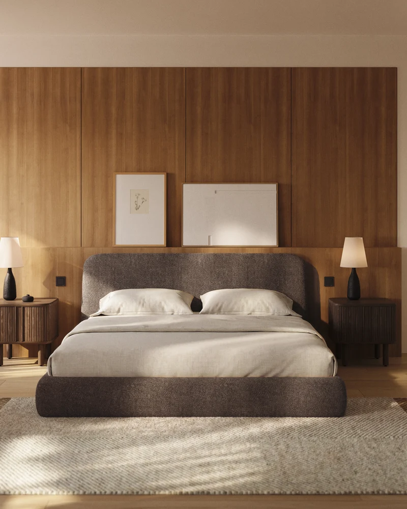 Martina bed with removable cover in brown bouclé fabric for 180 x 200cm mattress FSC Mix Credit