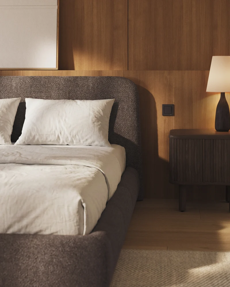 Martina bed with removable cover in brown bouclé fabric for 180 x 200cm mattress FSC Mix Credit