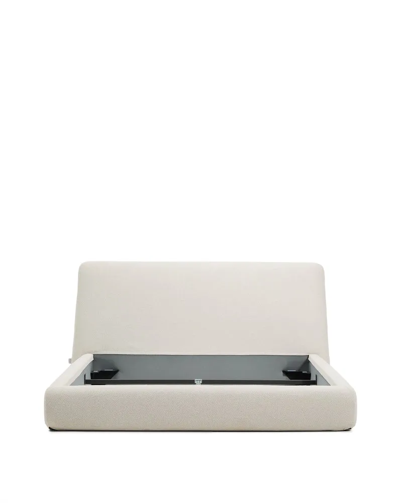 Martina bed with removable cover in ecru chenille for mattress 160 x 200cm