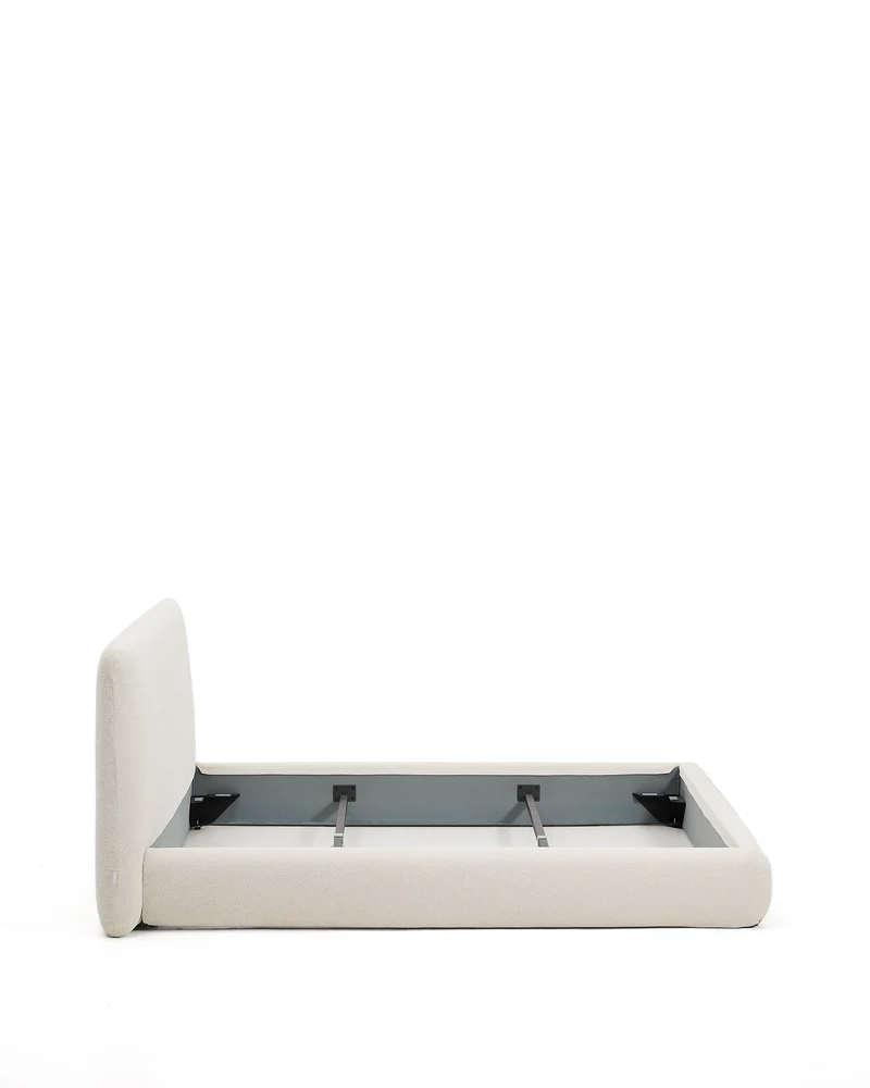 Martina bed with removable cover in ecru chenille for mattress 160 x 200cm