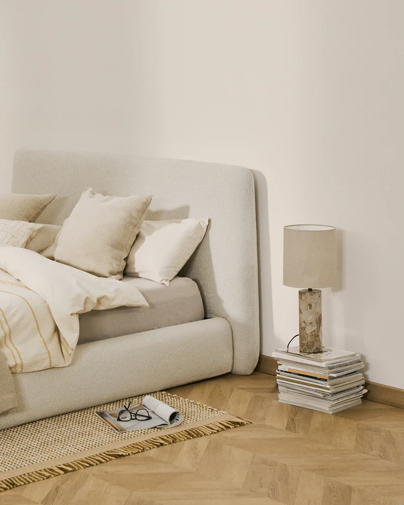 Martina bed with removable cover in ecru chenille for mattress 160 x 200cm