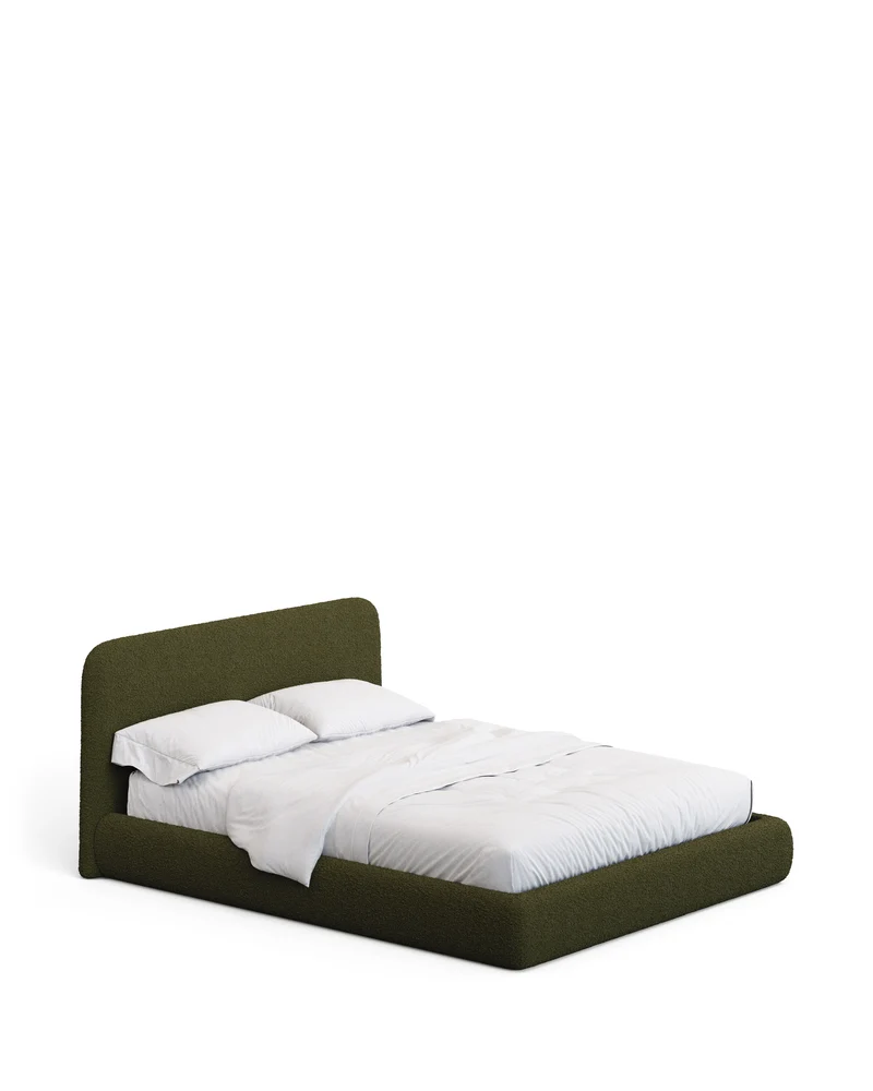 Martina bed with removable cover in dark green bouclé fabric for 160 x 200cm mattress FSC Mix Credit