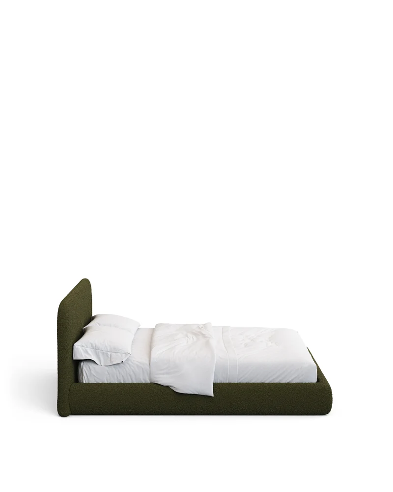 Martina bed with removable cover in dark green bouclé fabric for 160 x 200cm mattress FSC Mix Credit