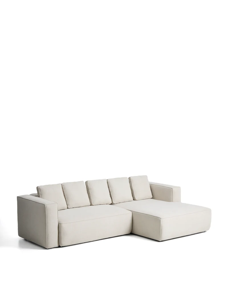 Marela beige chenille 3-seater sofa bed with right chaise longue 276cm