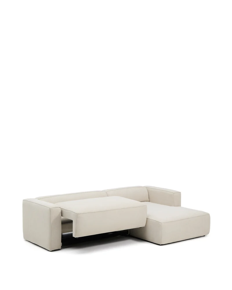 Marela beige chenille 3-seater sofa bed with right chaise longue 276cm