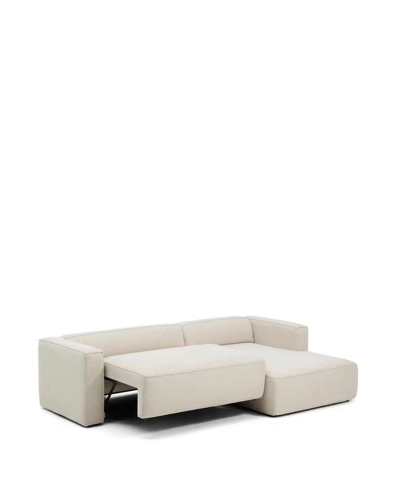 Marela beige chenille 3-seater sofa bed with right chaise longue 276cm